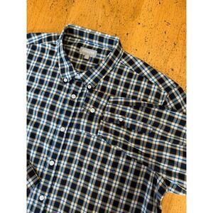 Ash & Erie Shirt Xl Plaid Blue Yellow Rayon Polyester Performance Button Down